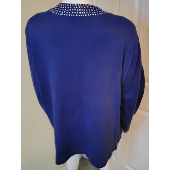 QUACKER FACTORY Jewel Neck Embellished Duet Pullover Top Cardigan Blue Sliver 3X - Picture 4 of 6